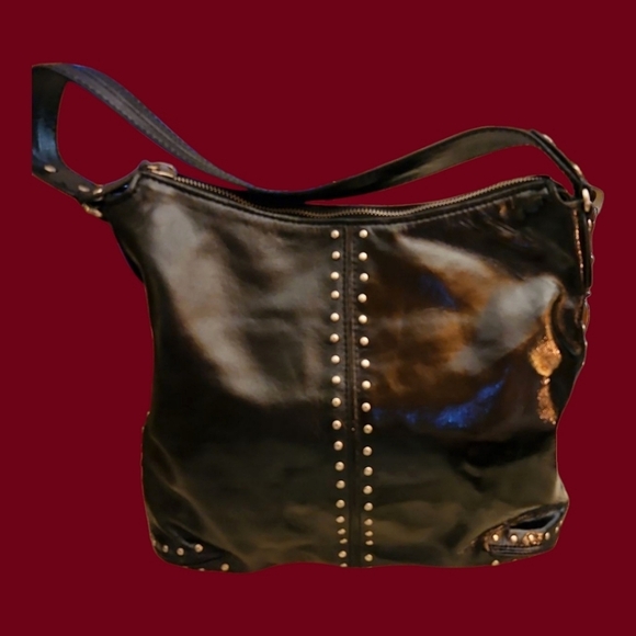 MICHAEL MICHAEL KORS Black Studded Patent Leather Shoulder Bag - Picture 1 of 16